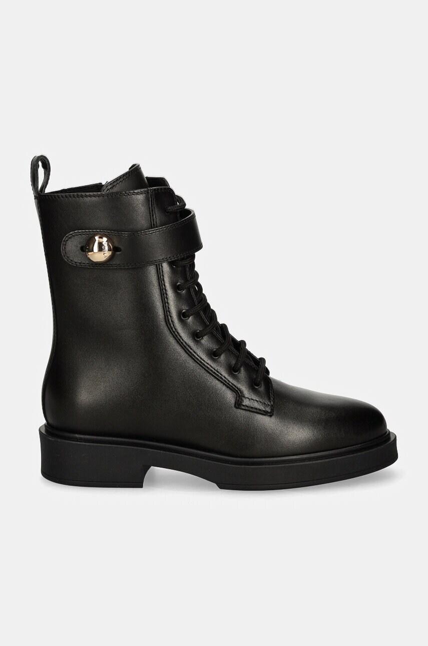 Шкіряні черевики Furla Sfera Army Boot жіночі колір чорний на плоскому ходу YI46SFE WU0000 O6000