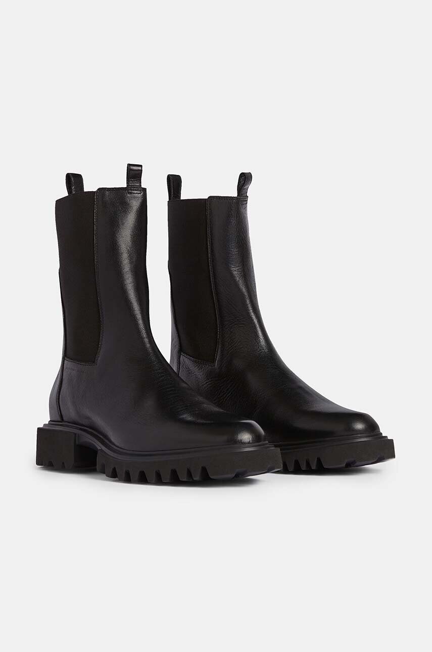 Шкіряні черевики AllSaints Hallie Boot жіночі колір чорний на плоскому ходу W115FB
