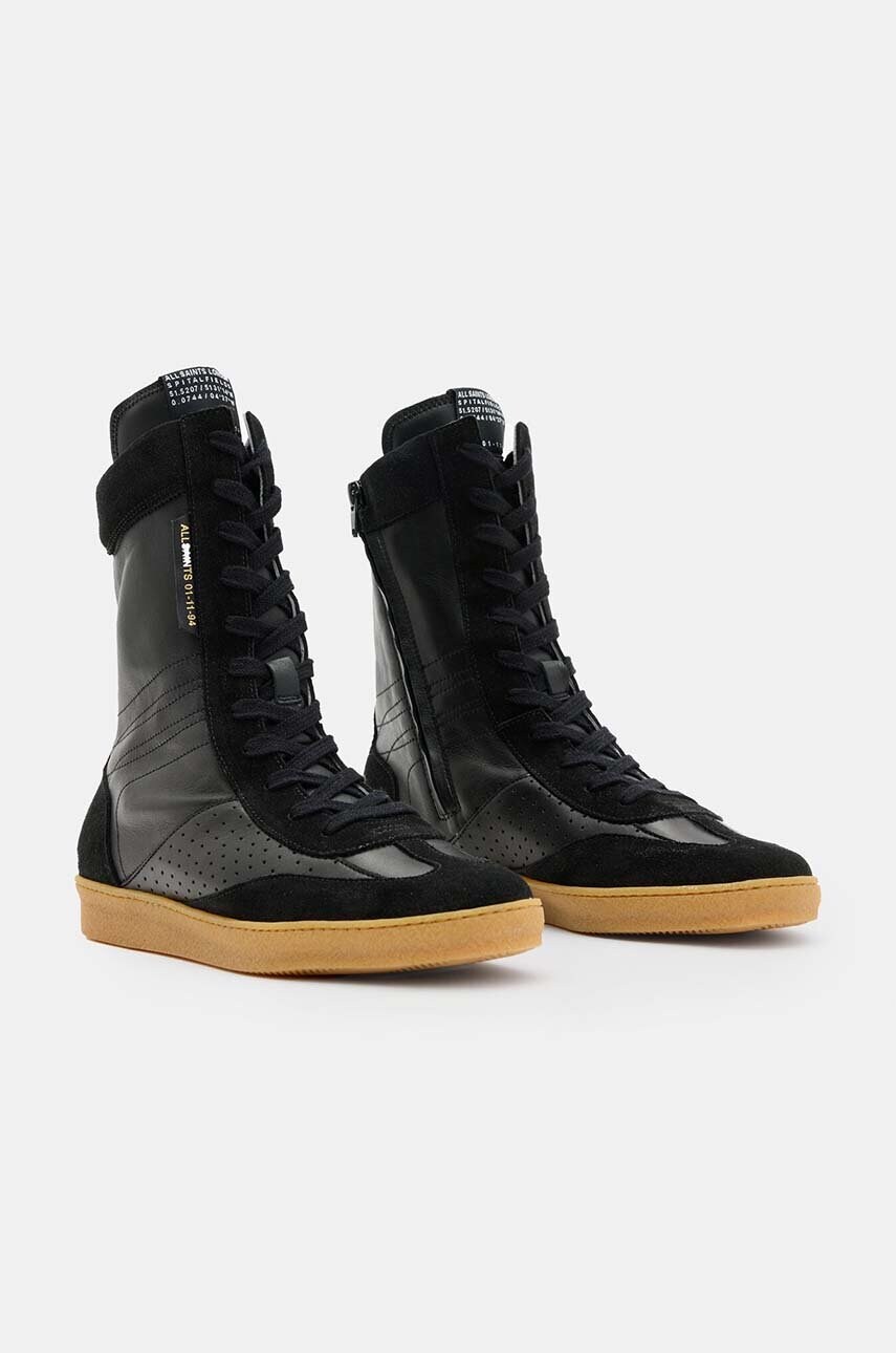 Шкіряні черевики AllSaints Louise High Top жіночі колір чорний на плоскому ходу W070FB