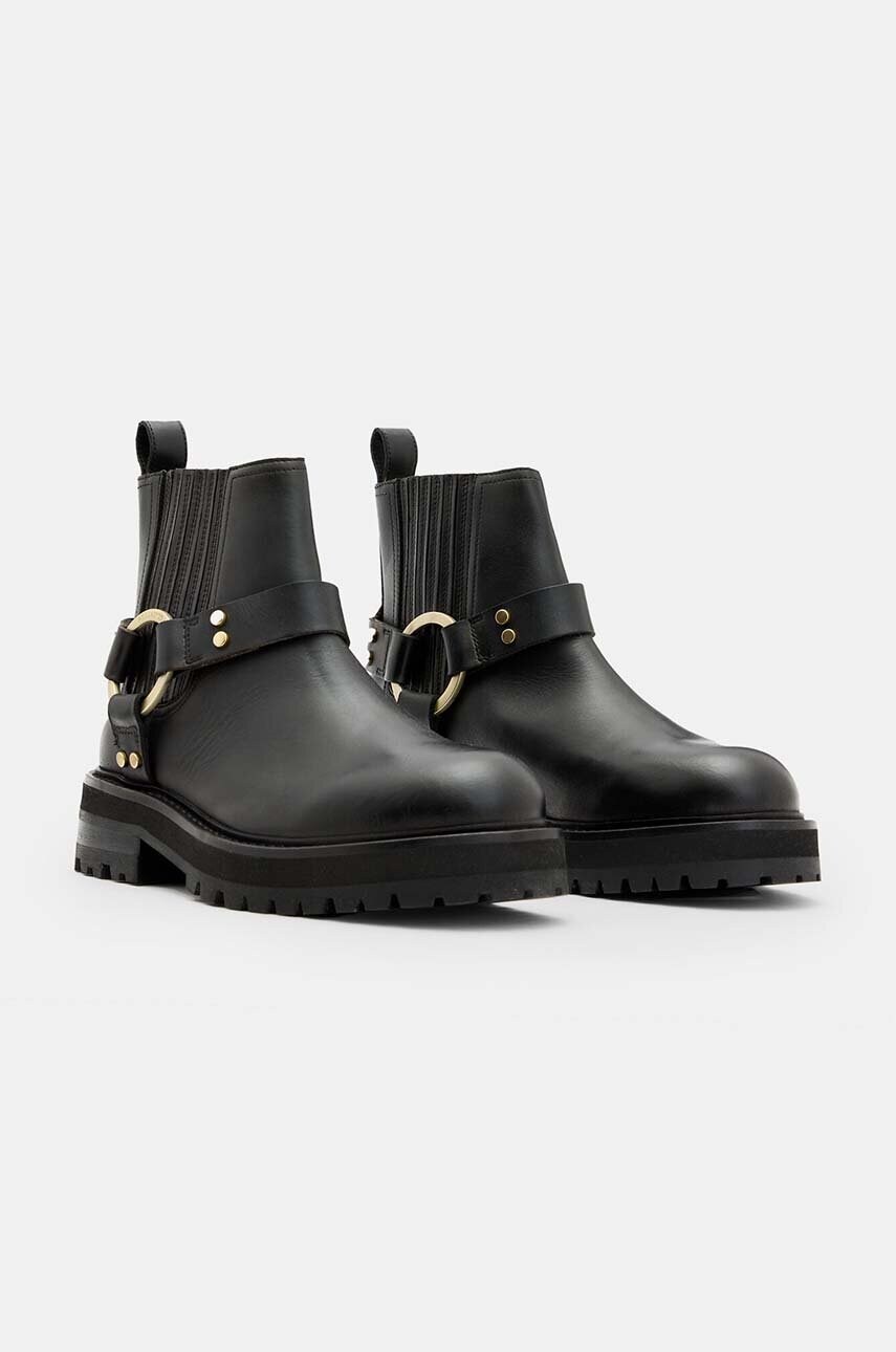 Шкіряні черевики AllSaints Maddie Biker Boot жіночі колір чорний на плоскому ходу W054FB