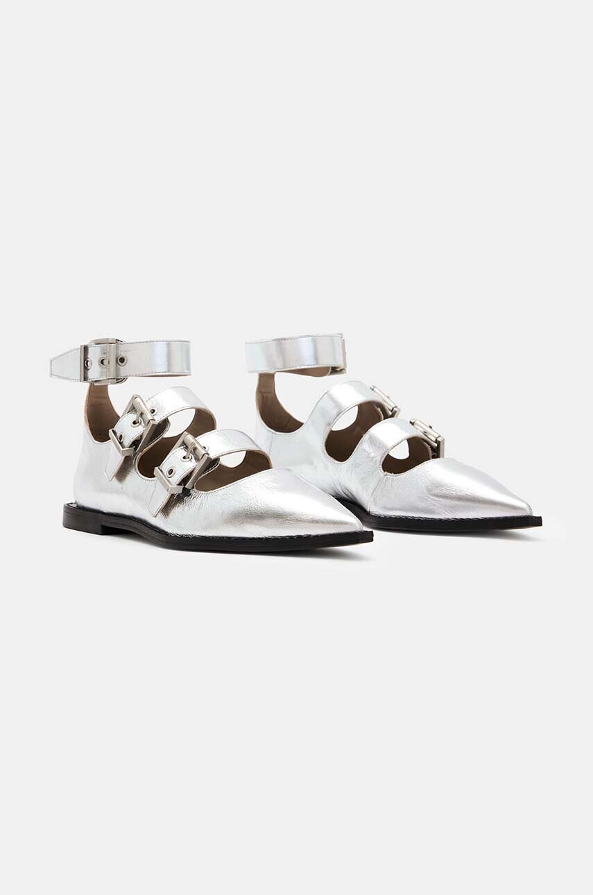 Шкіряні балетки AllSaints Susan Buckle Shoe колір срібний  W123FB