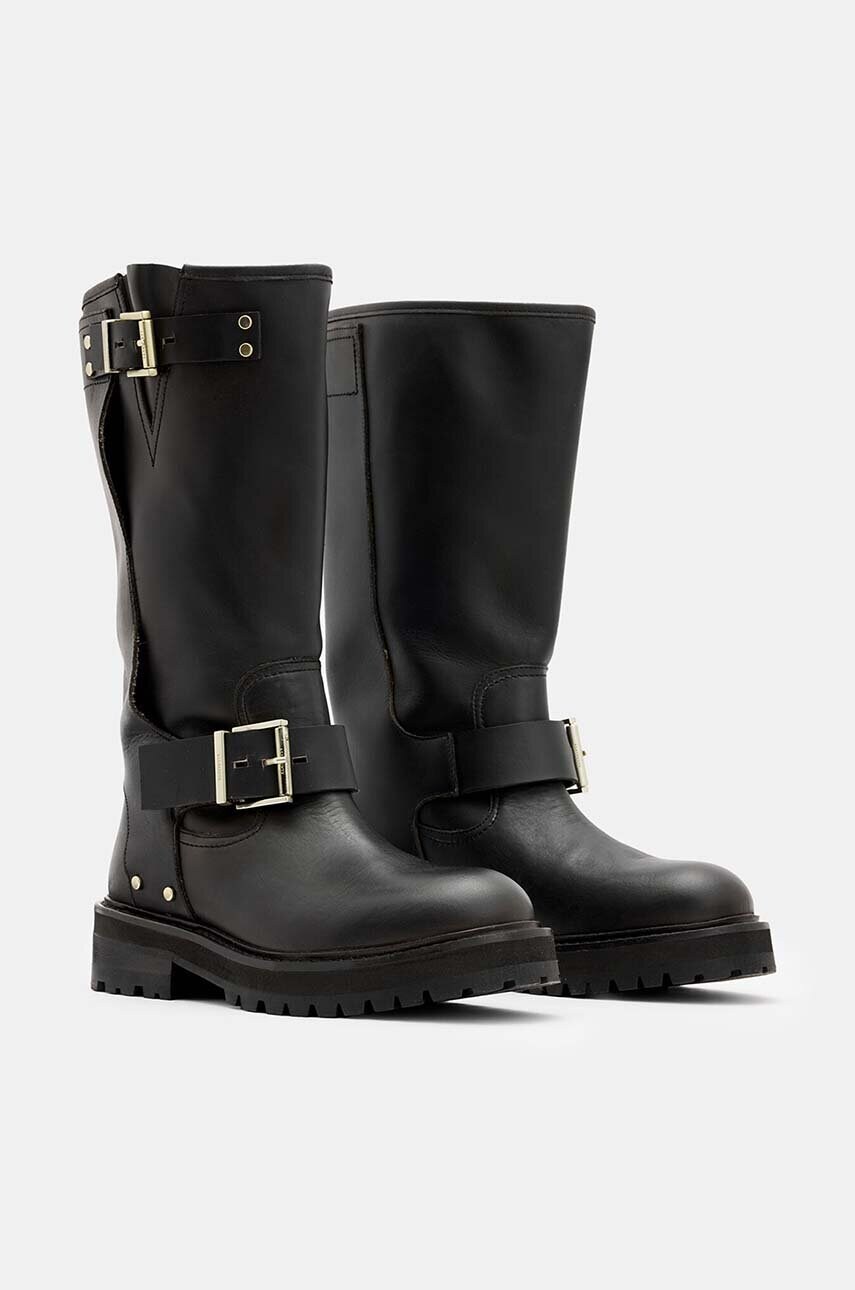 Шкіряні чоботи AllSaints Tay Biker Boot жіночі колір чорний на плоскому ходу W026FA