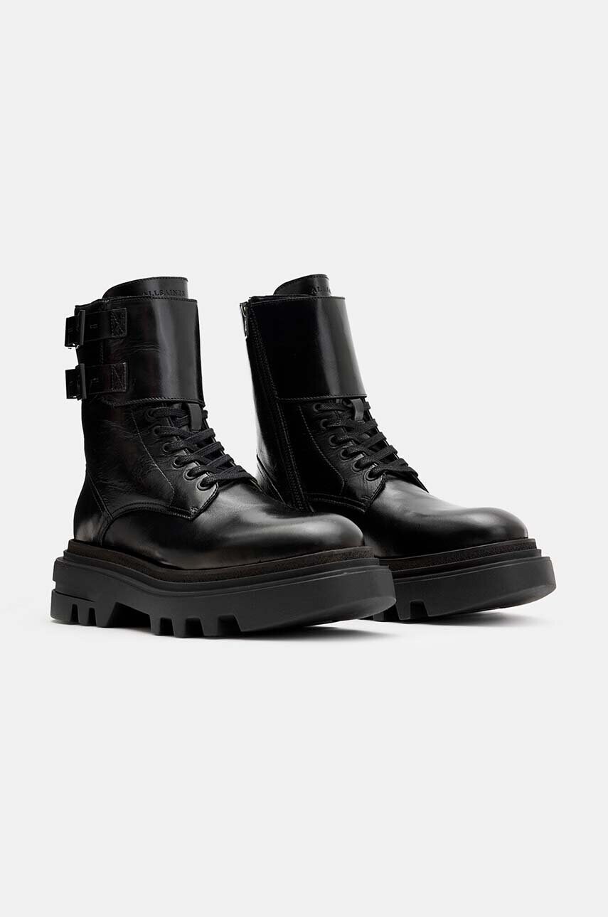 Шкіряні черевики AllSaints Zoe Boot жіночі колір чорний на плоскому ходу W064FB
