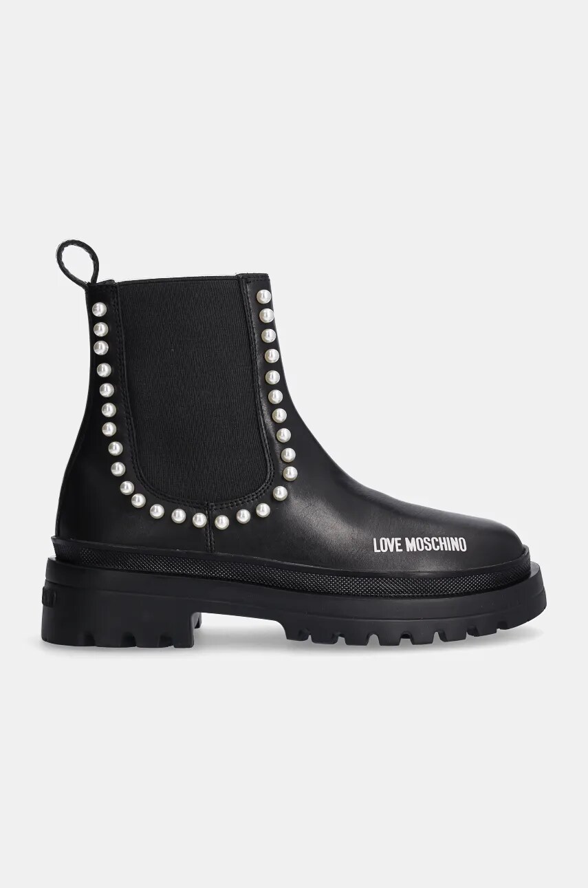 Шкіряні черевики Love Moschino жіночі колір чорний на плоскому ходу JA21065G0LIA0000