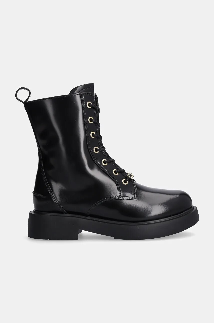 Шкіряні черевики Love Moschino жіночі колір чорний на плоскому ходу JA24194G0LJD0000