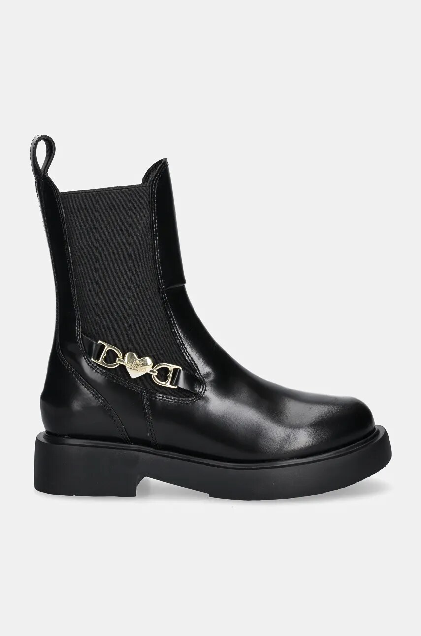 Шкіряні черевики Love Moschino жіночі колір чорний на плоскому ходу JA24204G0LJD0000