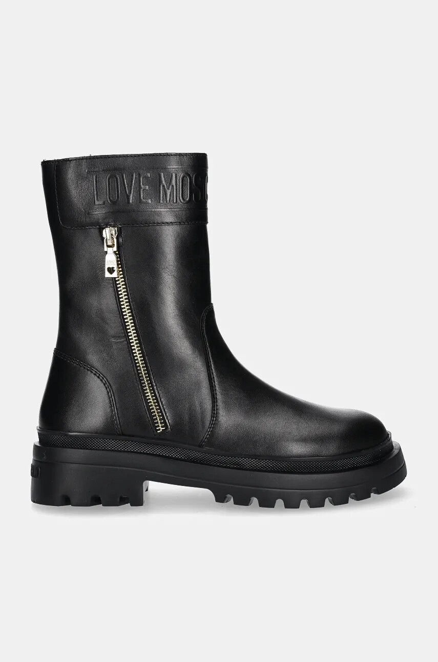 Шкіряні черевики Love Moschino жіночі колір чорний на плоскому ходу JA24245G0LIA0000