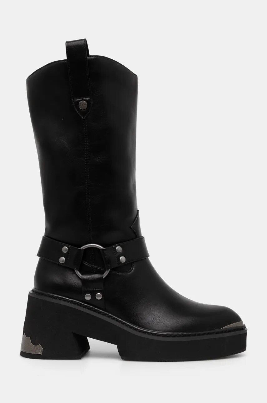 Чоботи Buffalo Bull Biker Hi жіночі колір чорний каблук блок 1220057-BLK