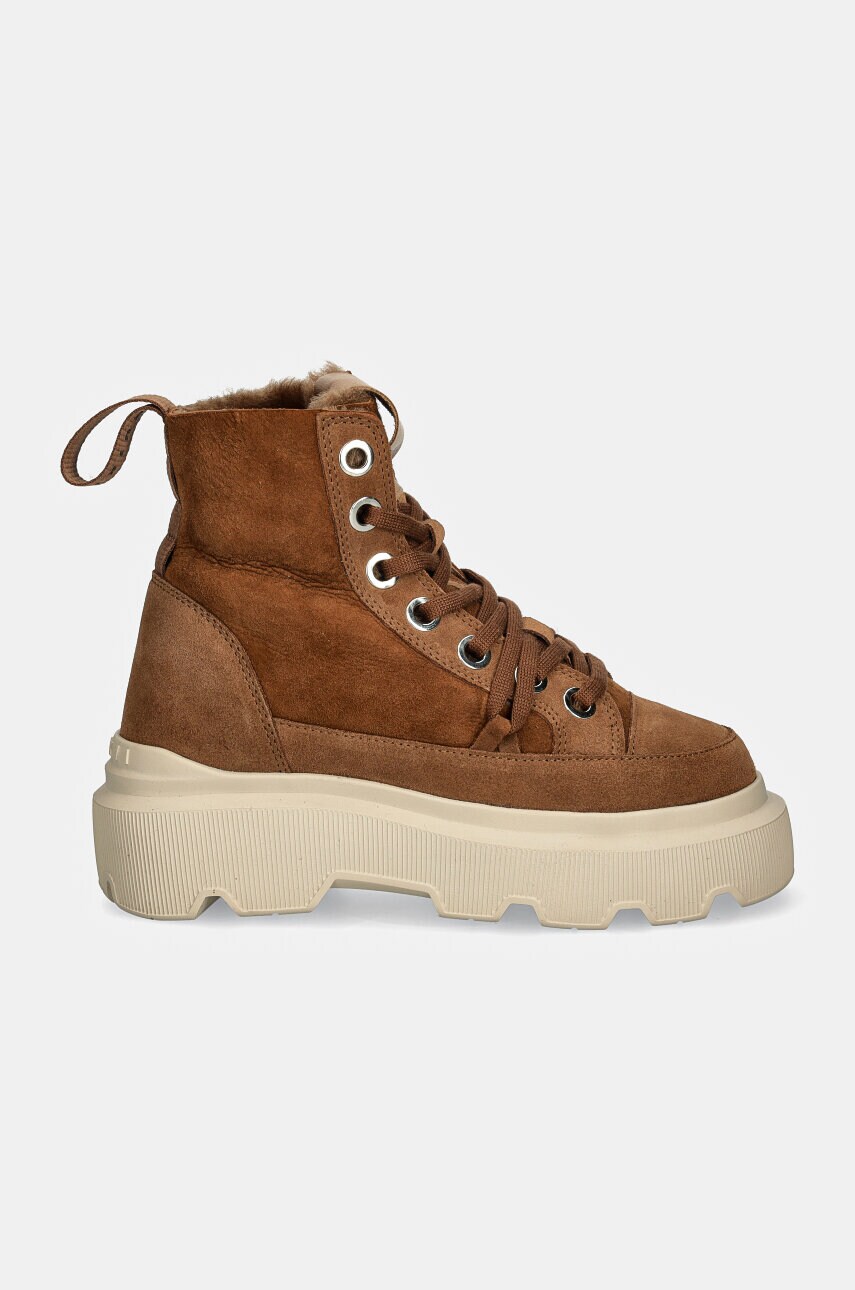Замшеві кросівки Inuikii Matilda Shearling колір коричневий на платформі утеплене 35203-028
