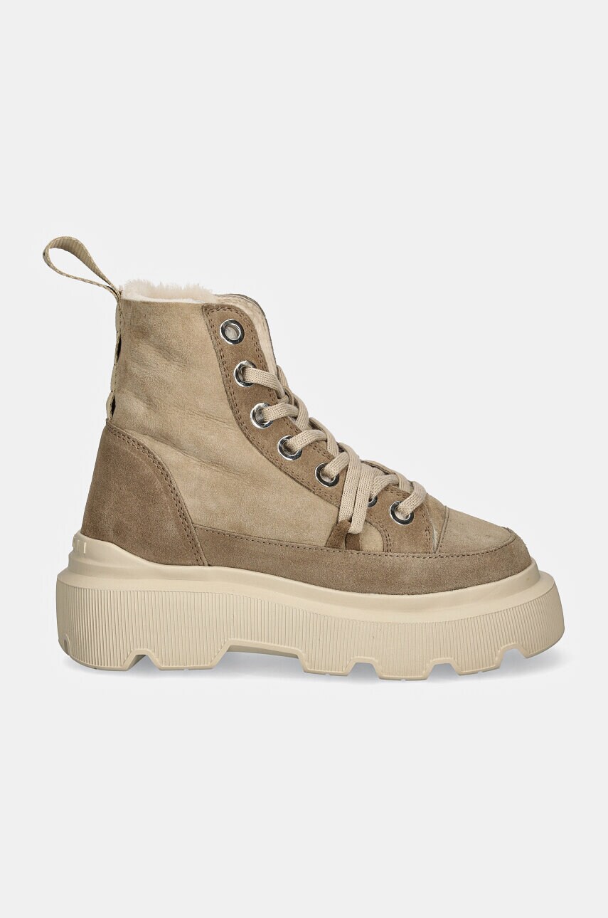 Замшеві кросівки Inuikii Matilda Shearling колір бежевий на платформі утеплене 35203-028