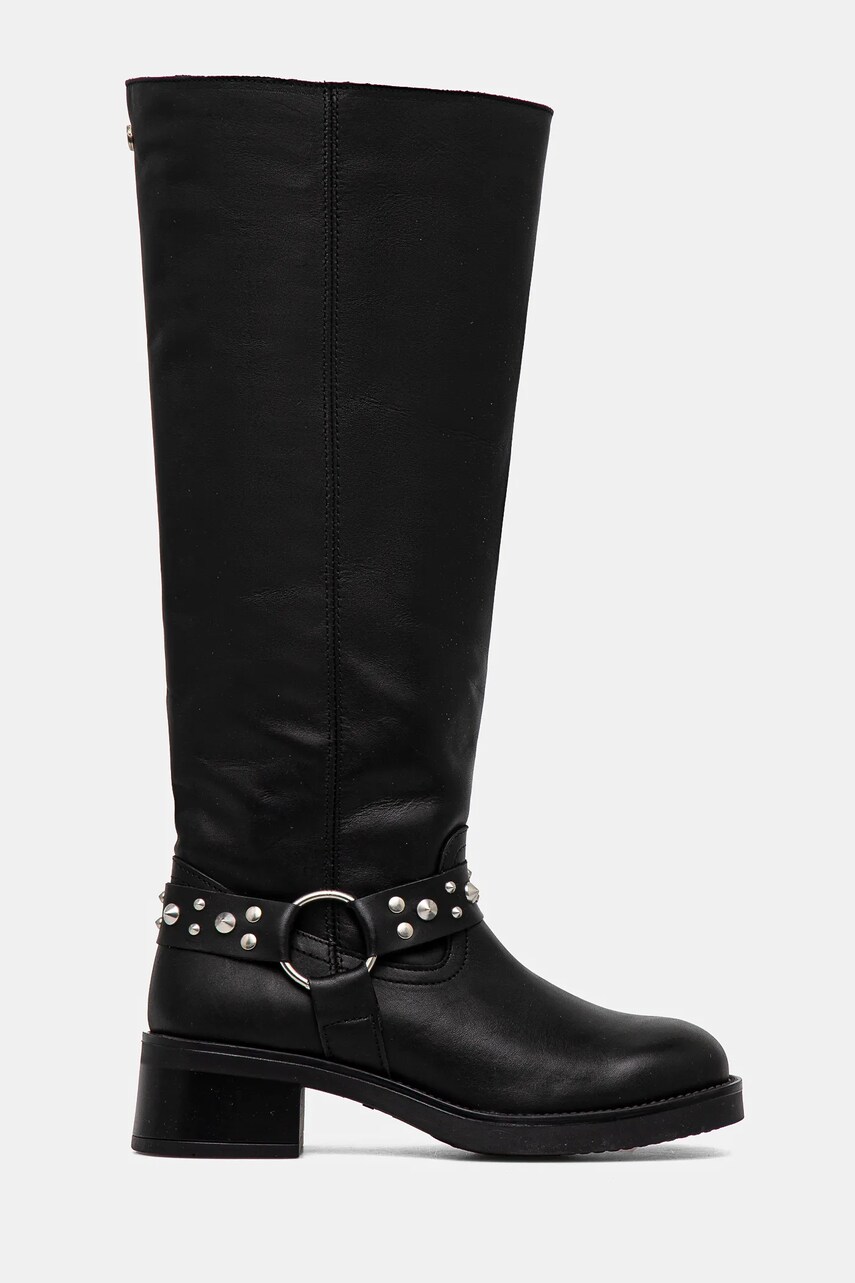 Шкіряні чоботи Steve Madden Brenna жіночі колір чорний каблук блок SM11003351