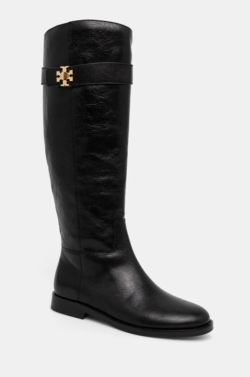 Чоботи Tory Burch T Lock Riding Boot жіночі колір чорний на плоскому ходу 158799-006