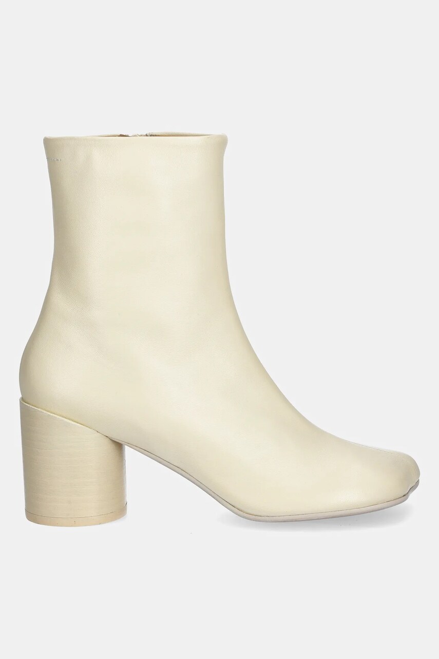Шкіряні черевики MM6 Maison Margiela жіночі колір бежевий каблук блок S59WU0235.P3628