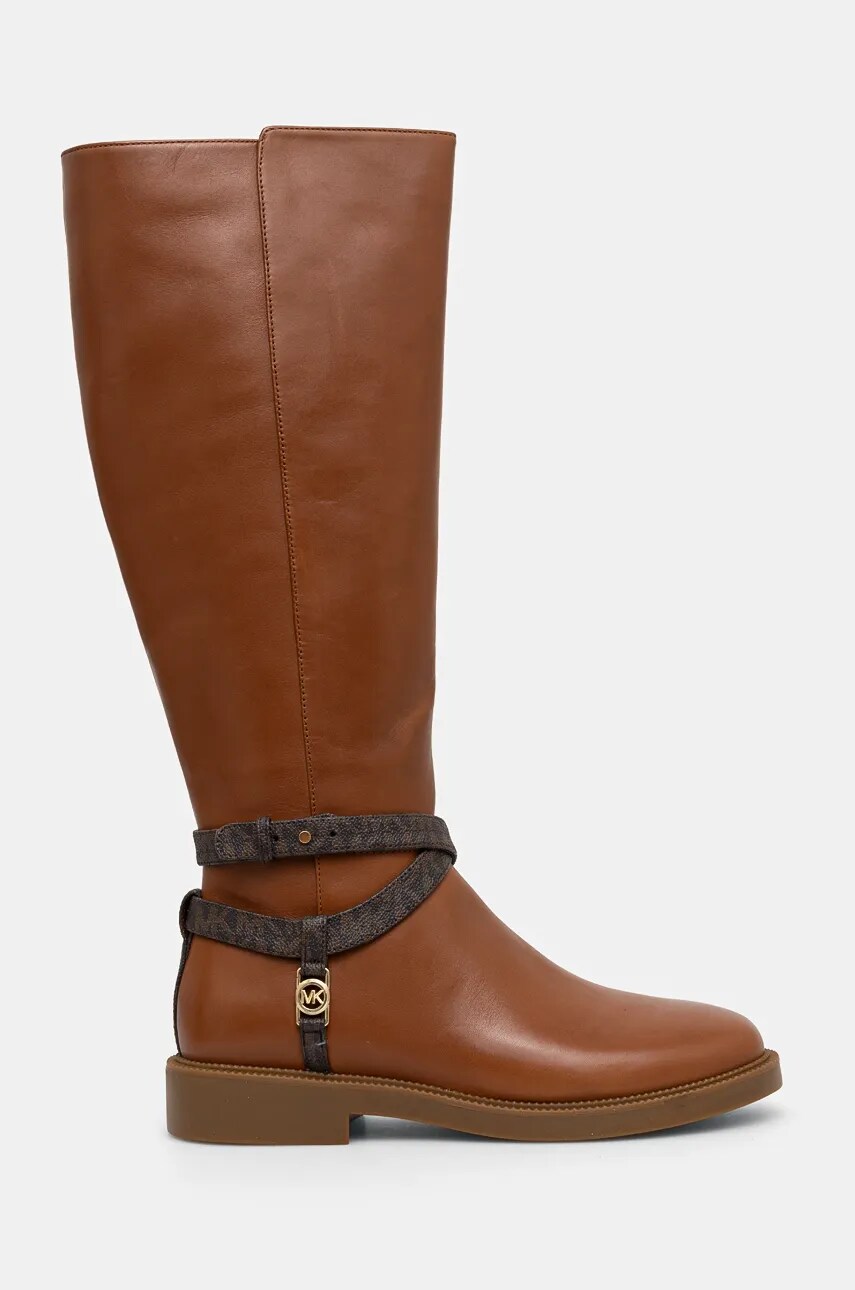 Шкіряні чоботи MICHAEL Michael Kors Abigail жіночі колір коричневий на плоскому ходу 40F4ABMB7L.227