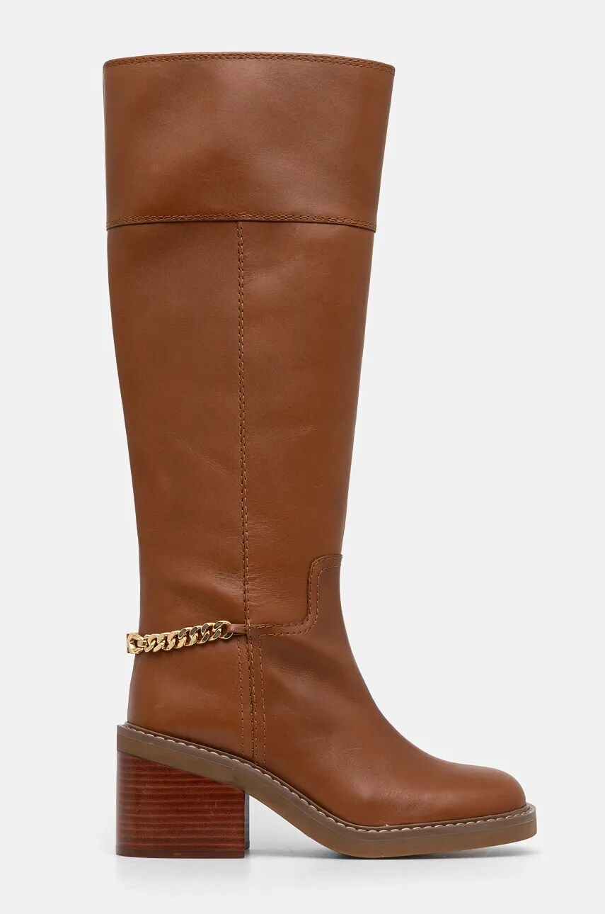 Шкіряні чоботи MICHAEL Michael Kors Carlisle жіночі колір коричневий каблук блок 40F4CLMB5L.230