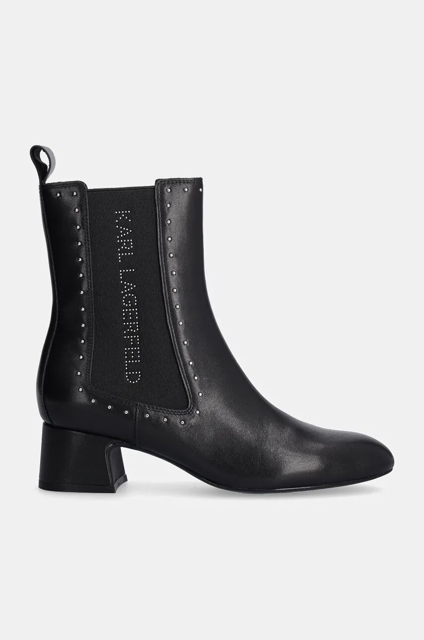 Шкіряні черевики Karl Lagerfeld BONNIE жіночі колір чорний каблук блок KL30364