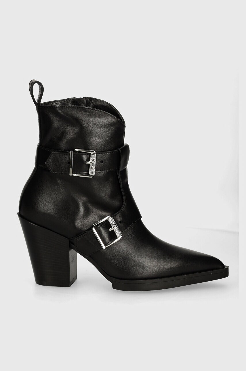 Шкіряні черевики Karl Lagerfeld KOWBOY жіночі колір чорний каблук блок KL31254