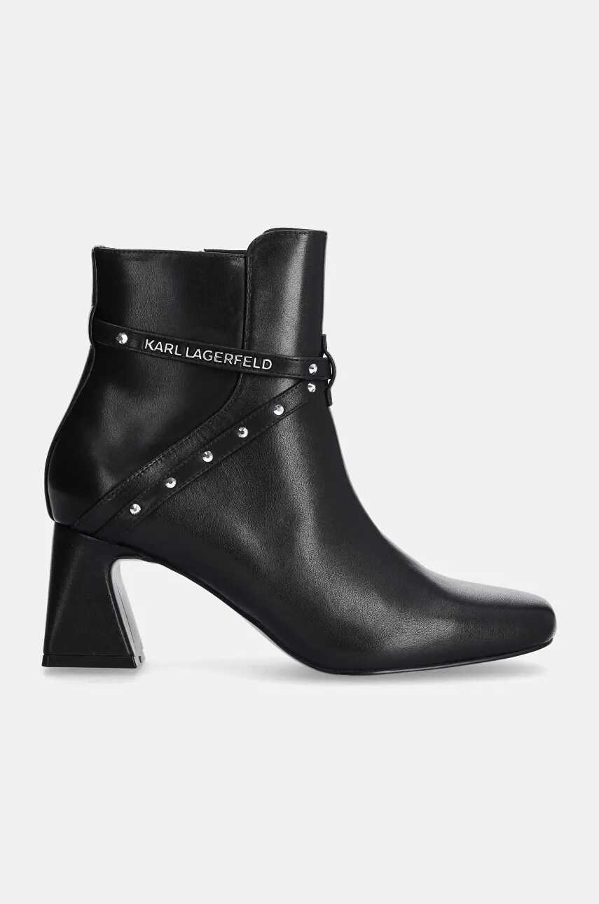 Шкіряні черевики Karl Lagerfeld BEATA жіночі колір чорний каблук блок KL31454