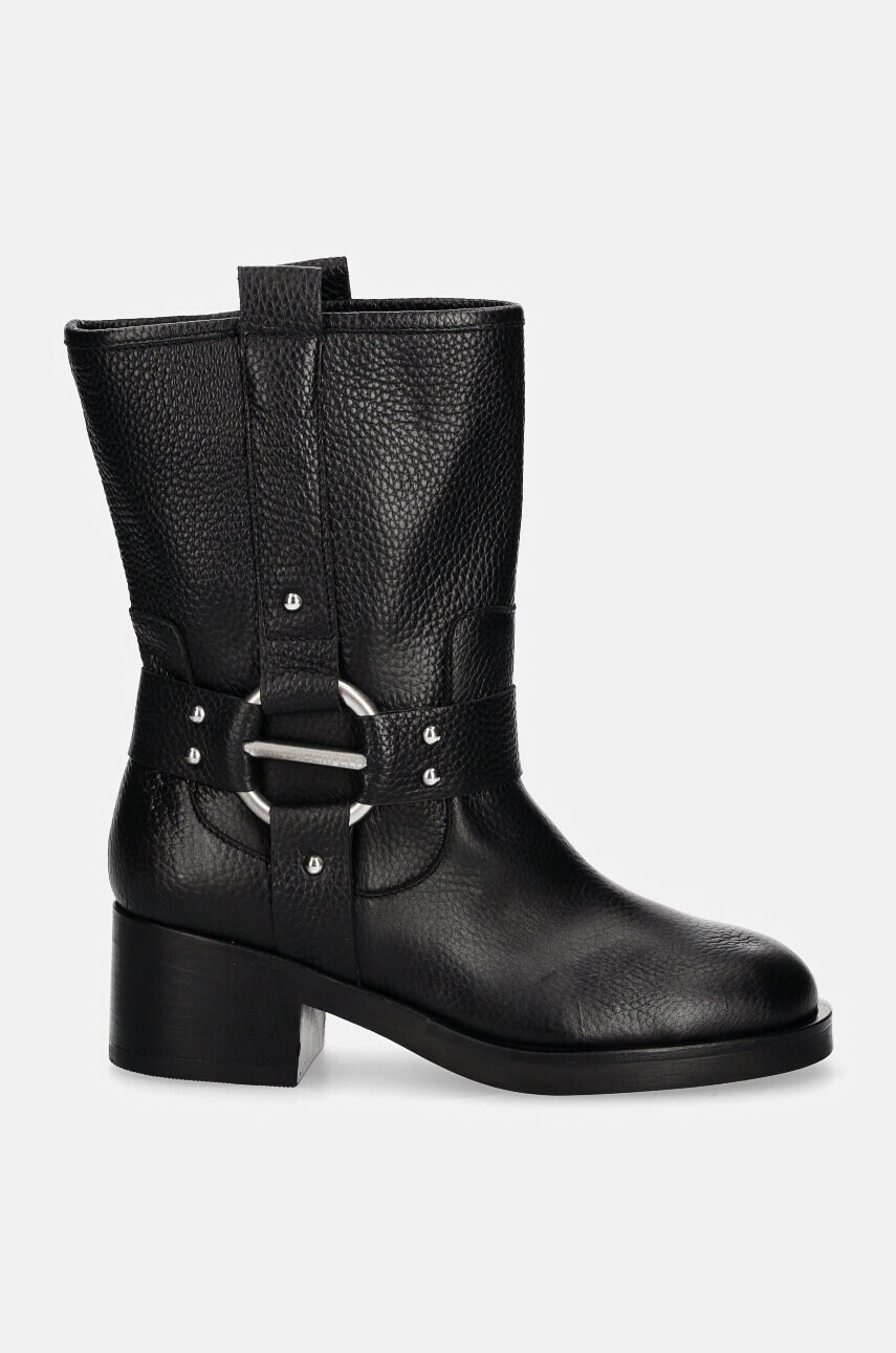 Шкіряні черевики Karl Lagerfeld BROOKLYN жіночі колір чорний каблук блок KL41770