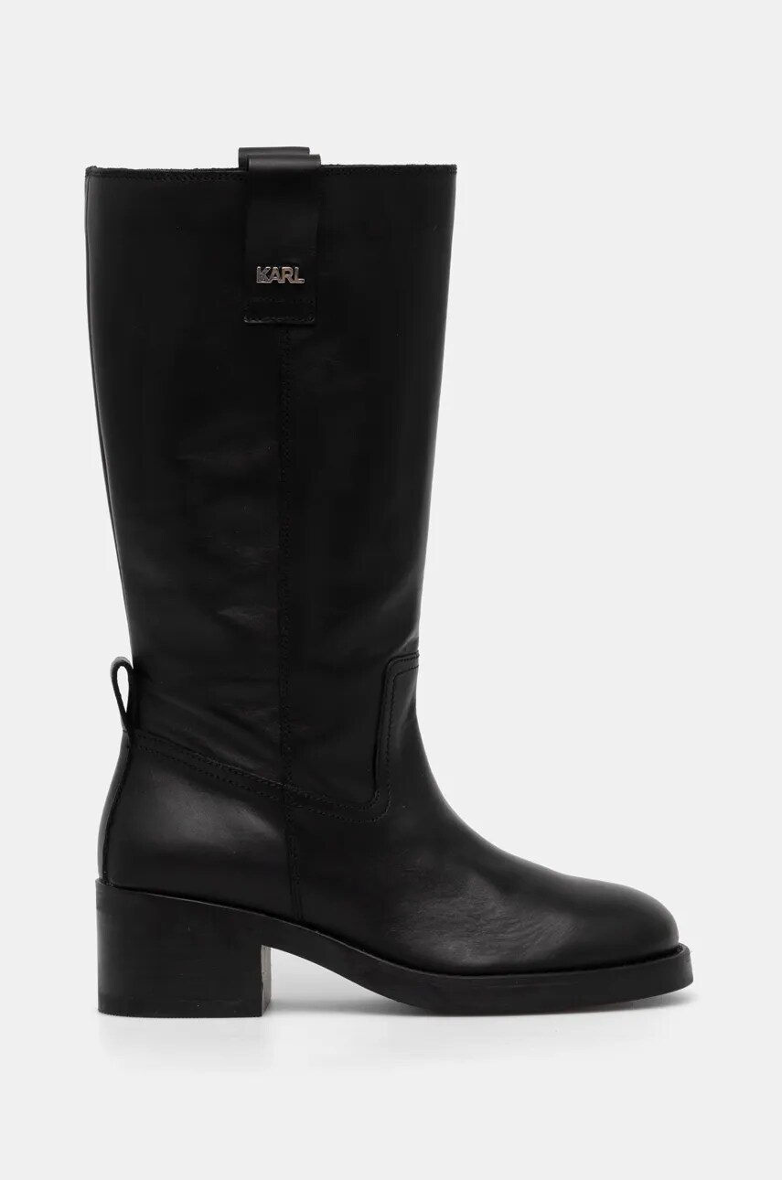 Шкіряні чоботи Karl Lagerfeld BROOKLYN жіночі колір чорний каблук блок KL41774