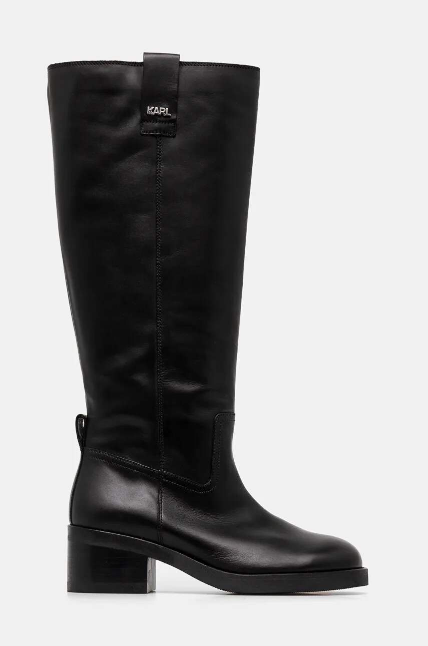 Шкіряні чоботи Karl Lagerfeld BROOKLYN жіночі колір чорний каблук блок KL41790