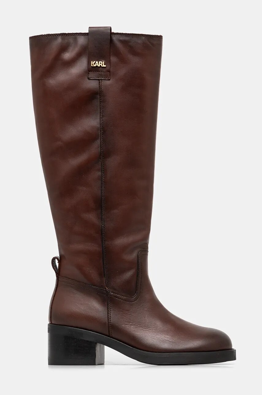 Шкіряні чоботи Karl Lagerfeld BROOKLYN жіночі колір коричневий каблук блок KL41790