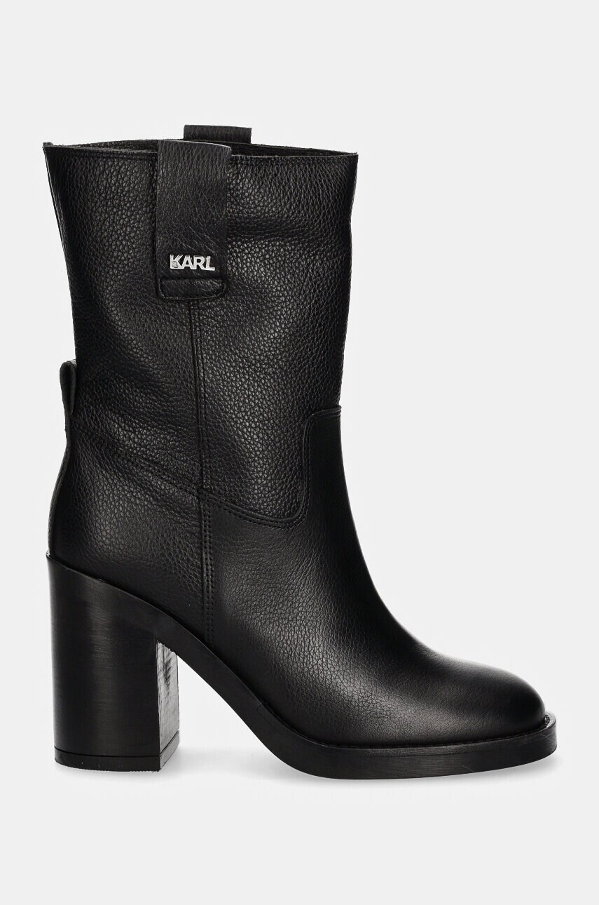 Шкіряні черевики Karl Lagerfeld BROOKLYN жіночі колір чорний каблук блок KL41874