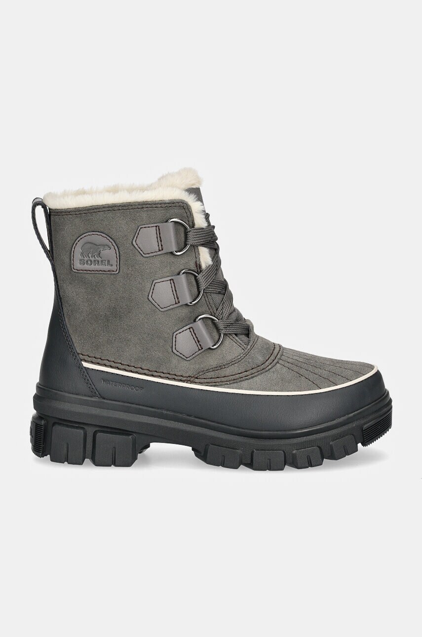 Шкіряні черевики Sorel TORINO V WP OUTDRY жіночі колір сірий на платформі злегка утеплена 2106701052