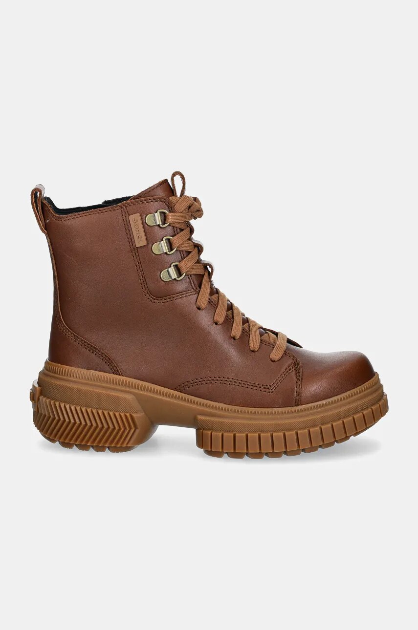 Шкіряні черевики Sorel ONA AVE BOOT LACE WP жіночі колір коричневий на платформі 2102151242