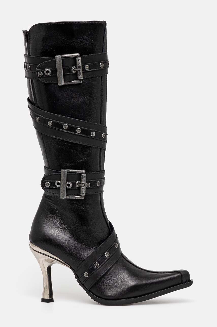 Шкіряні чоботи New Rock ITALI NEGRO + MALICIA TACON CARIBE ACERO жіночі колір чорний на шпильці M-9029-C10