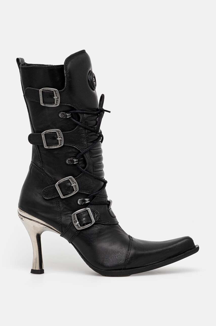 Шкіряні черевики New Rock ITALI NEGRO FINO + MALICIA TACON CARIBE ACERO жіночі колір чорний на шпильці M-9373-S8