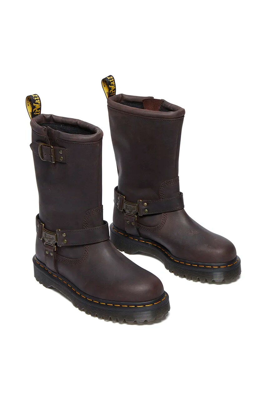 Шкіряні чоботи Dr. Martens Anistone Hi жіночі колір коричневий на плоскому ходу злегка утеплена DM31901201