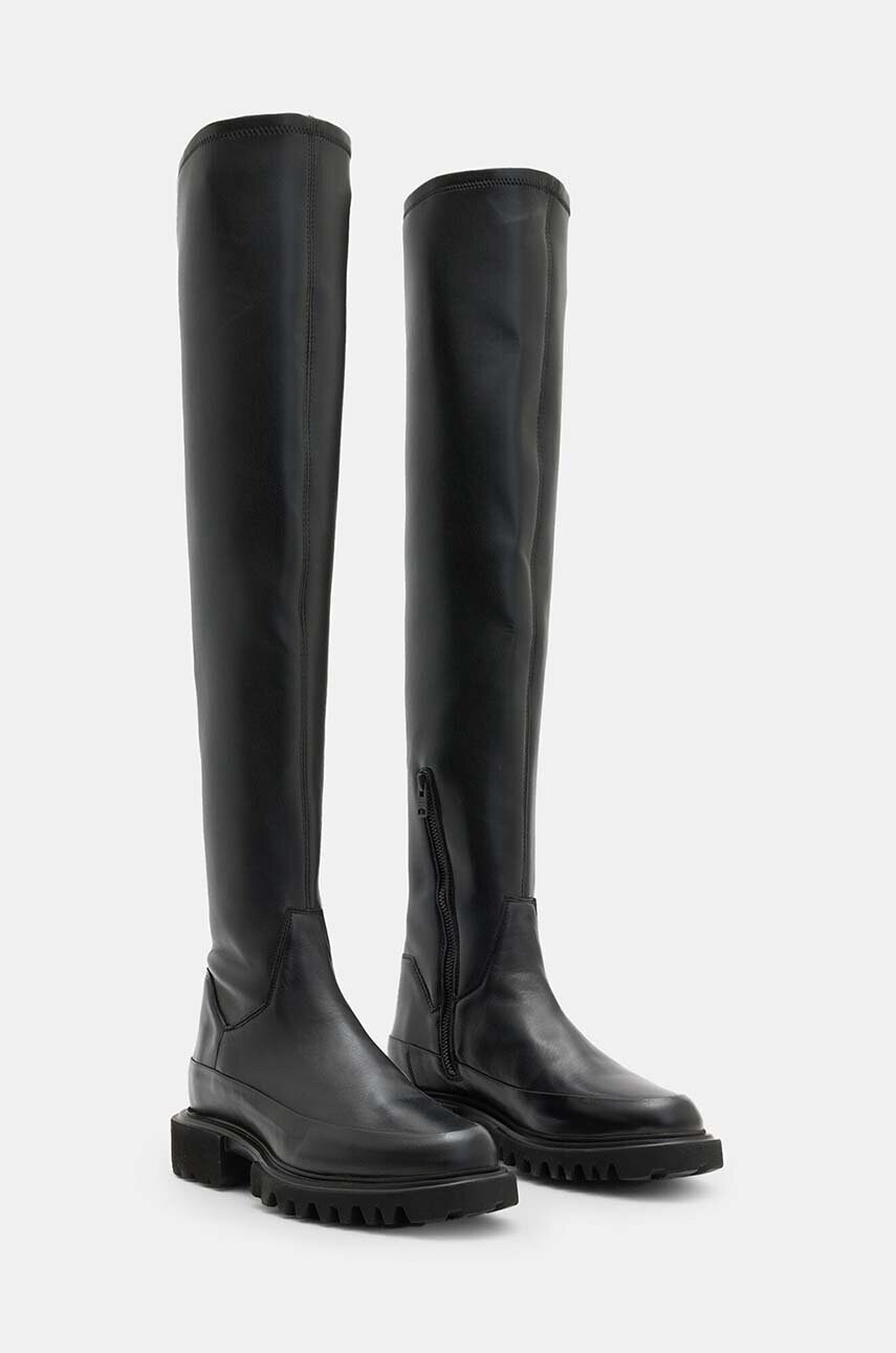 Шкіряні чоботи AllSaints Leona Boot жіночі колір чорний на плоскому ходу W097FB