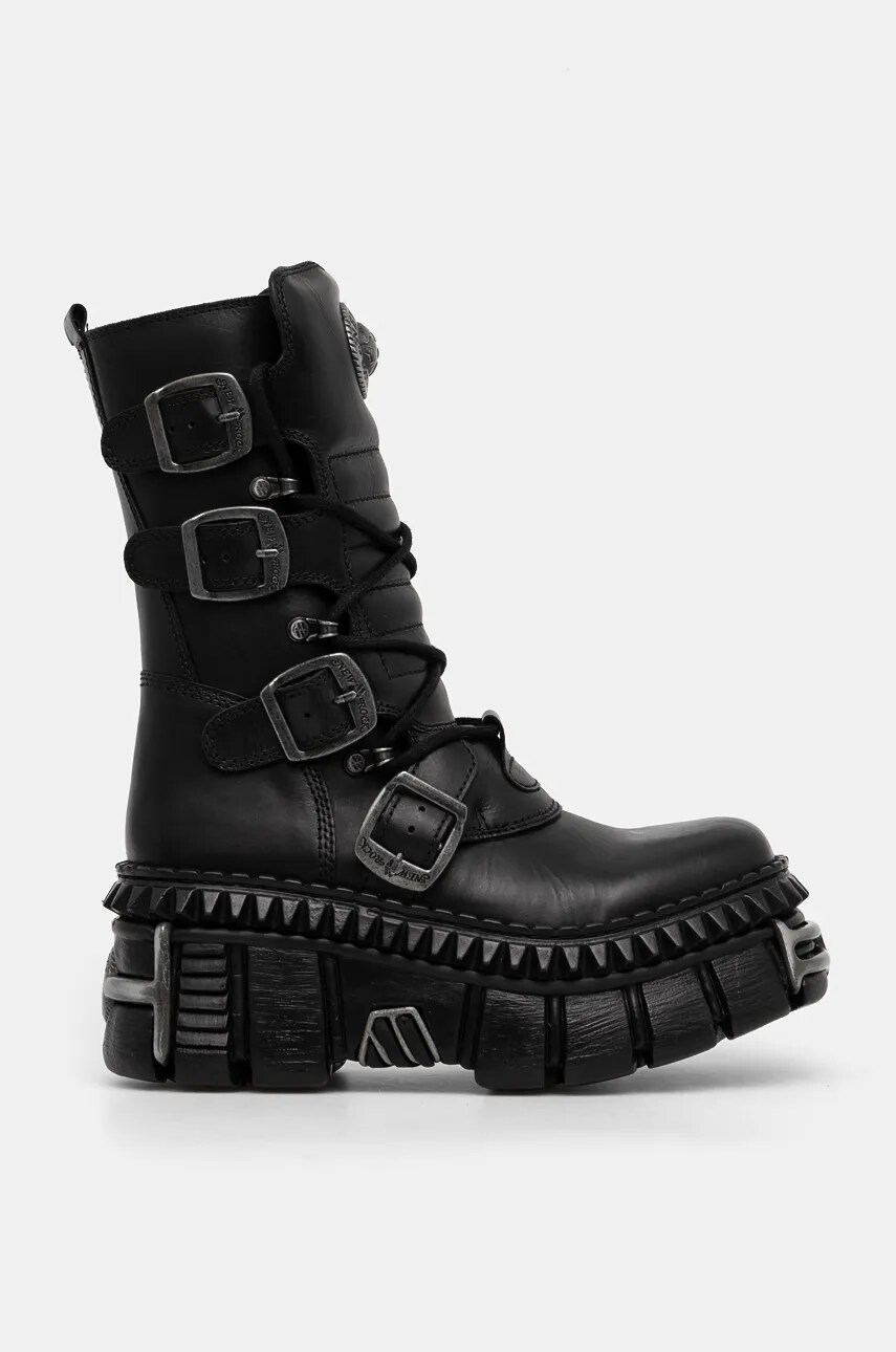 Шкіряні черевики New Rock ITALI NEGRO NOMADA + TOWER CASCO + ACERO PICOS жіночі колір чорний на платформі M-WALL373-S10