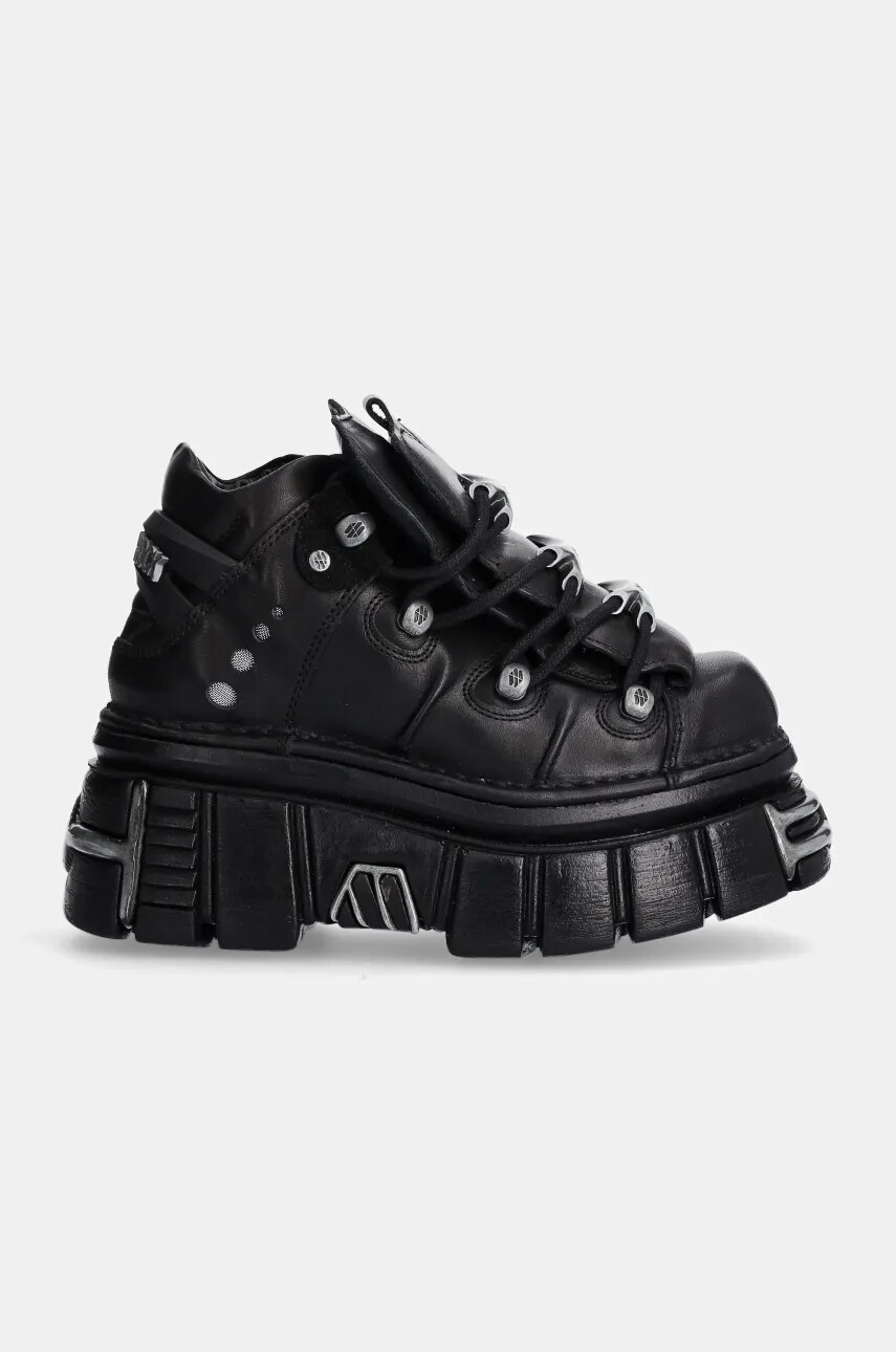 Шкіряні кросівки New Rock Nomada Negro + Tower Negro Lateral E14 Acero колір чорний M-106-S112