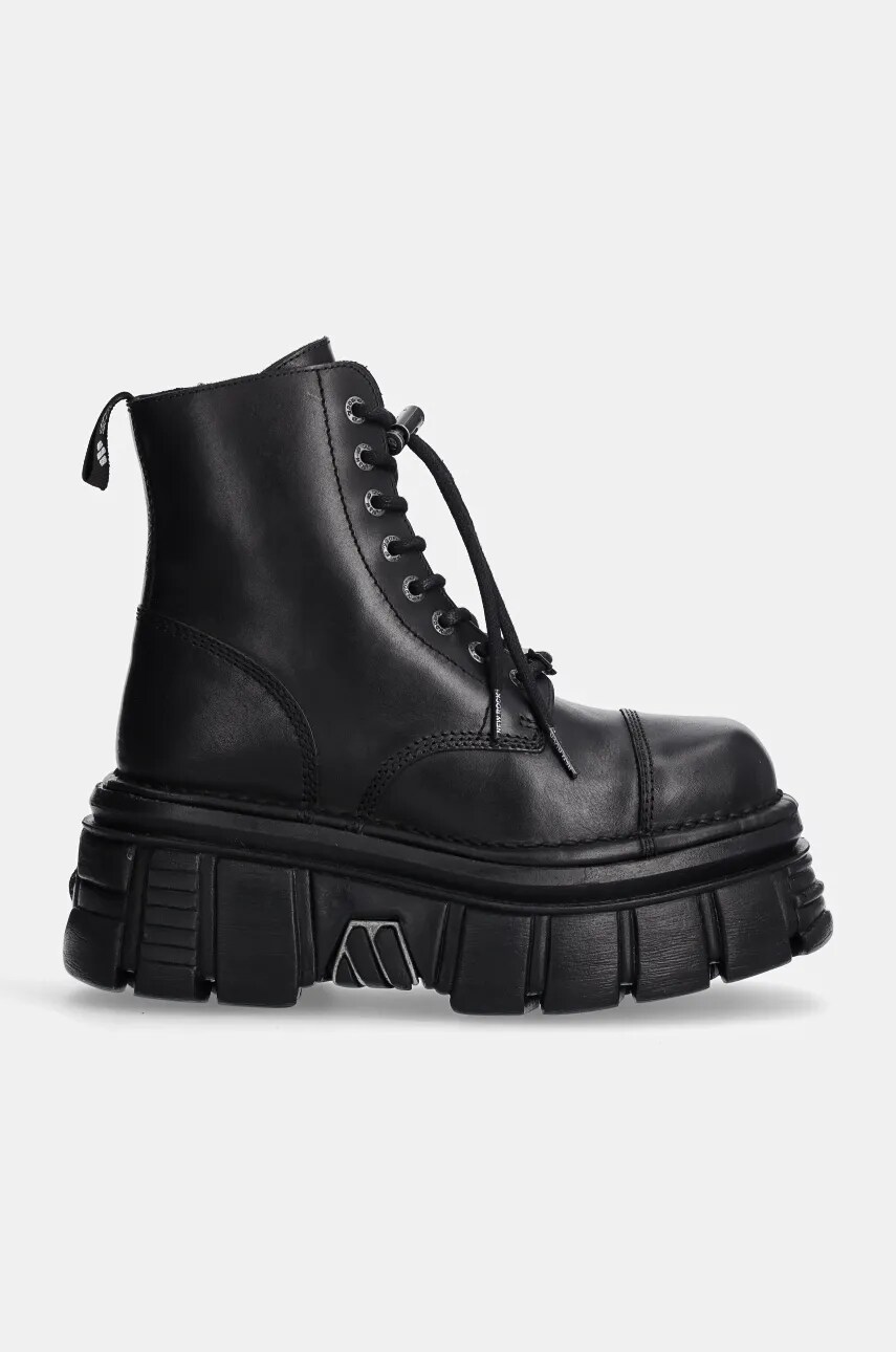 Шкіряні черевики New Rock Nomada Negro + Tower Negro Lateral E-14 жіночі колір чорний каблук блок M-NEWMILI083-S21