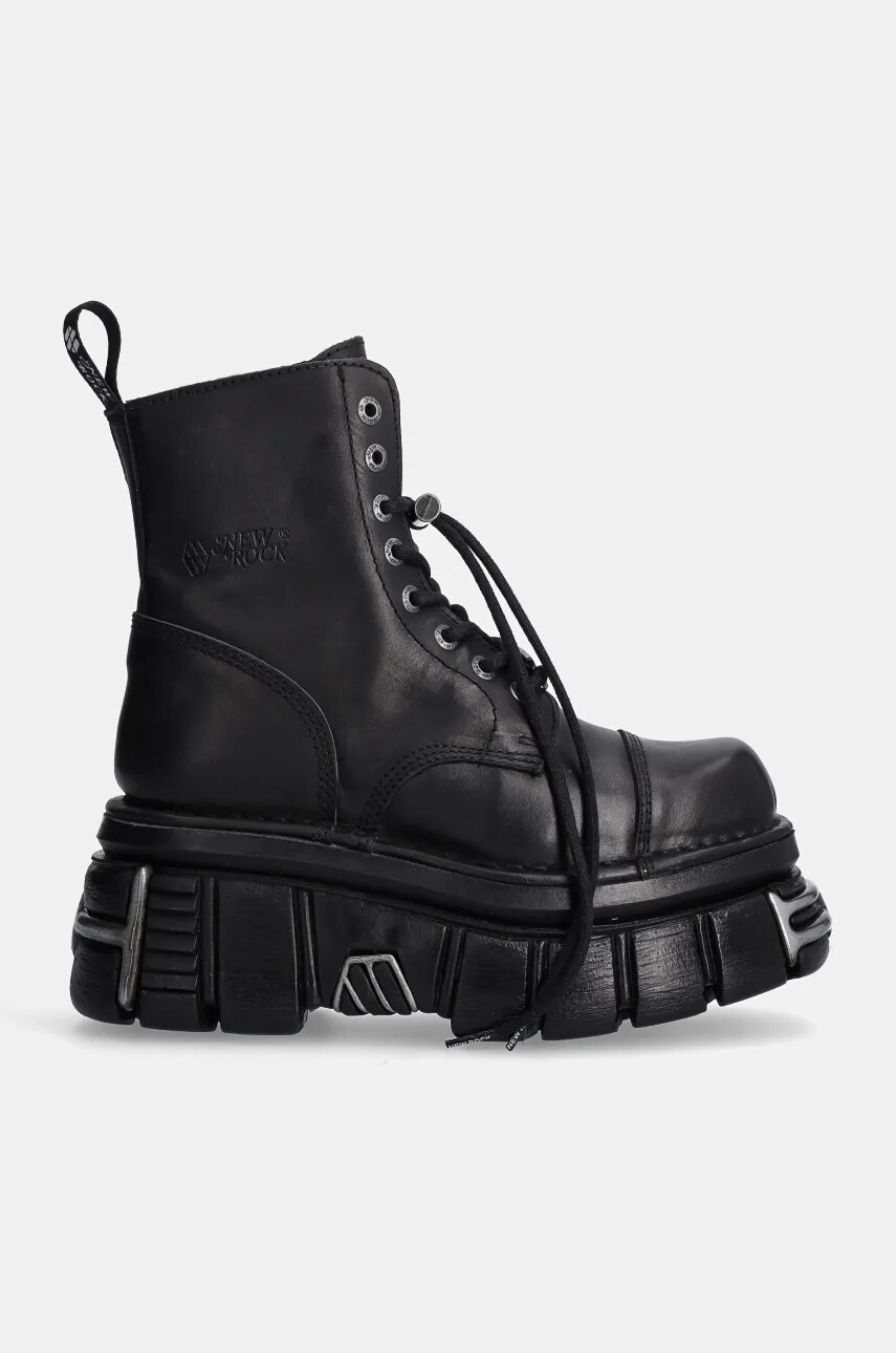 Шкіряні черевики New Rock Nomada Negro + Tower Negro Acero E14 жіночі колір чорний на платформі M-NEWMILI083-S37