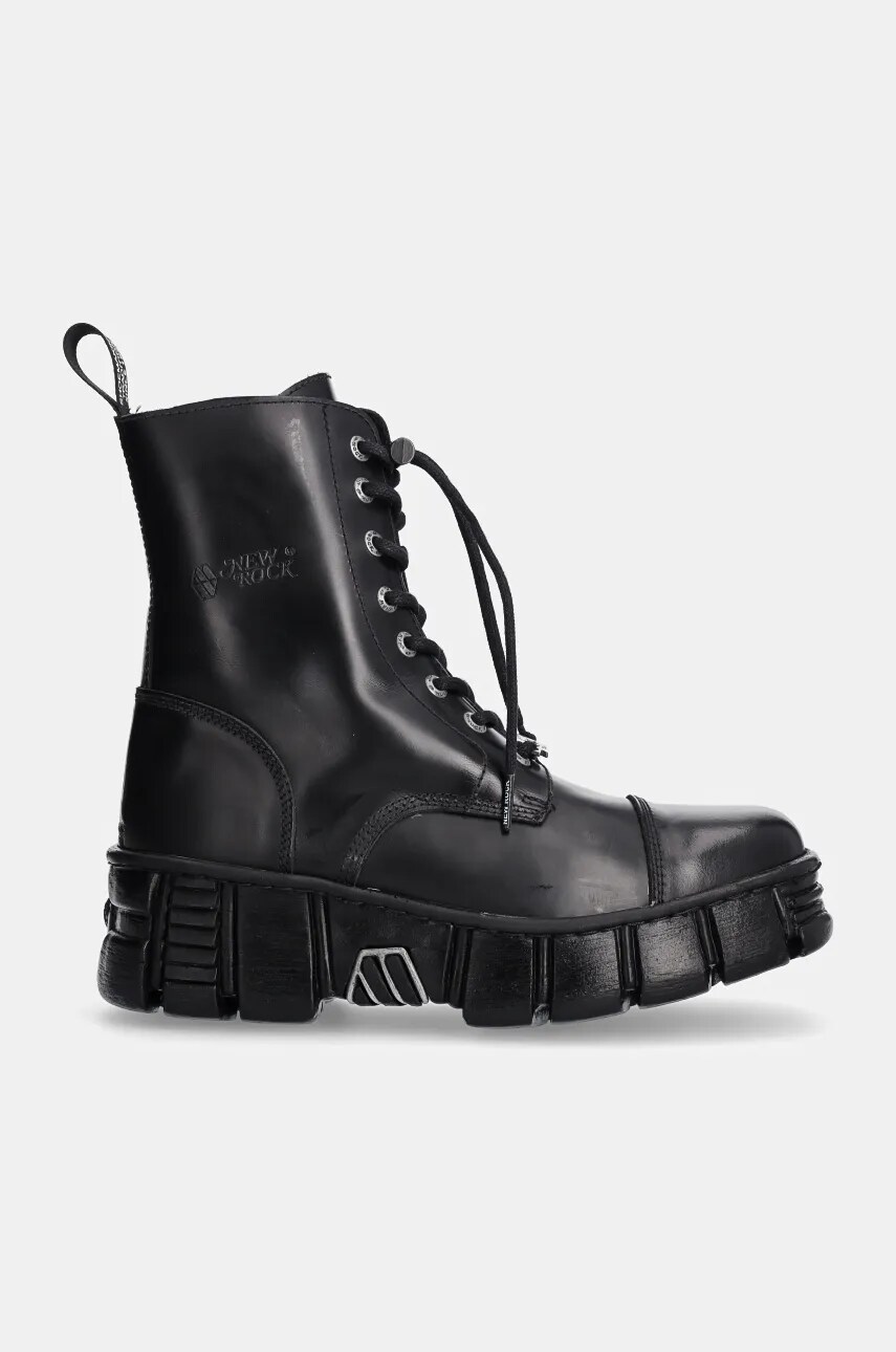 Шкіряні черевики New Rock Antik Negro + Tower Casco Negro Lateral жіночі колір чорний на платформі M-WALL126N-C1