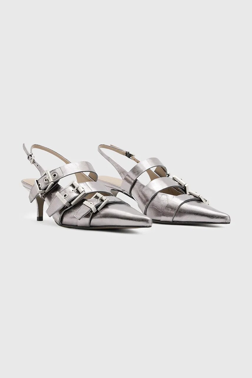 Шкіряні туфлі AllSaints Grace Buckle Heel колір срібний W150FB