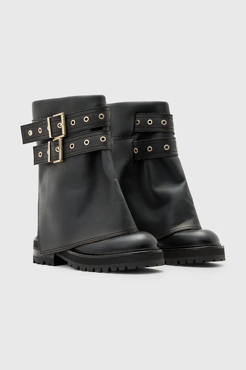 Шкіряні черевики AllSaints Drew Boot жіночі колір чорний на плоскому ходу W158FB