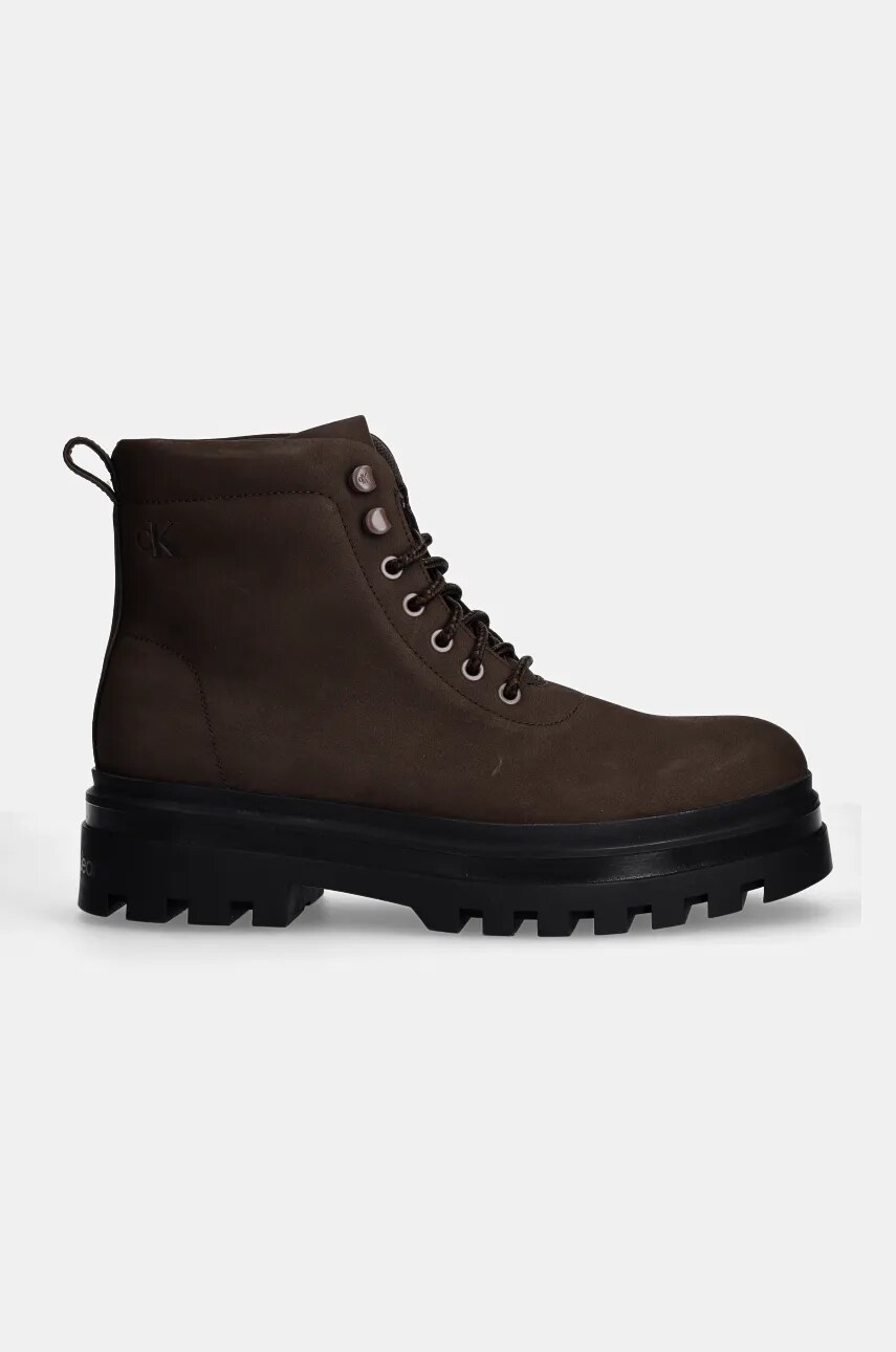 Черевики з нубуку Calvin Klein Jeans LUGGED LACEUP BOOT OXF HIKING NB колір коричневий YM0YM01076
