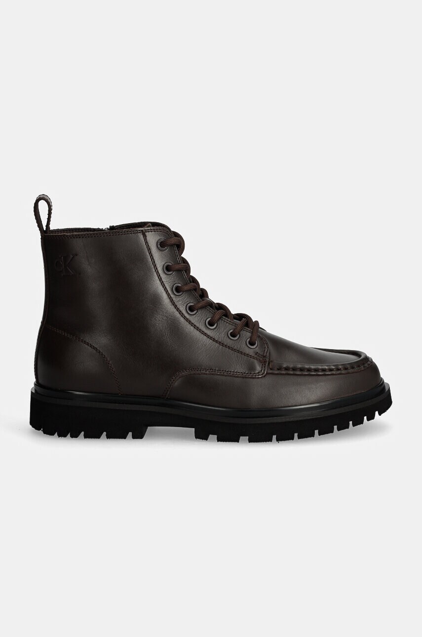 Шкіряні черевики Calvin Klein Jeans EVA BOOT MID LACEUP UNFORM DRESS чоловічі колір коричневий YM0YM01073
