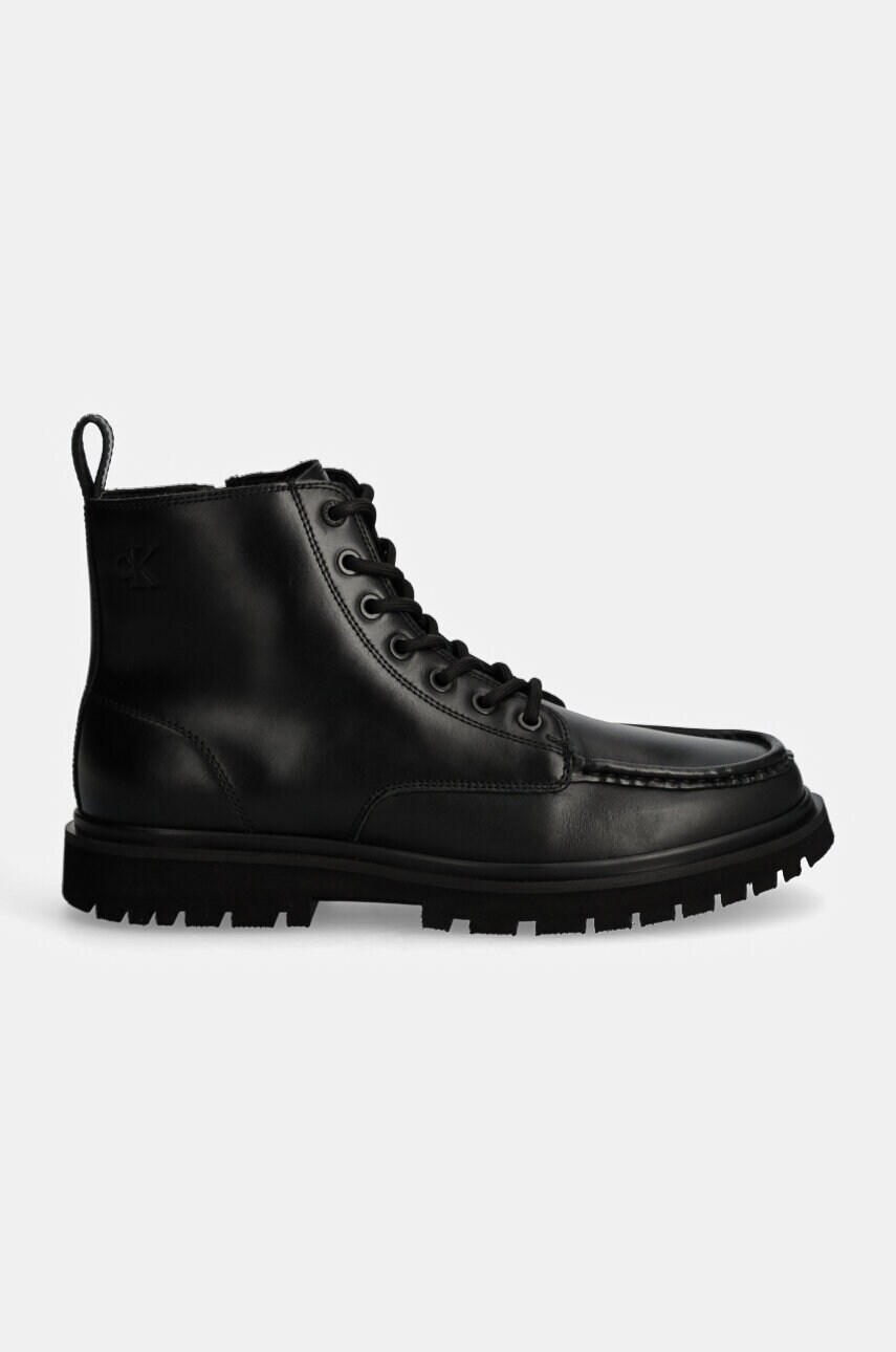 Шкіряні черевики Calvin Klein Jeans EVA BOOT MID LACEUP UNFORM DRESS чоловічі колір чорний YM0YM01073