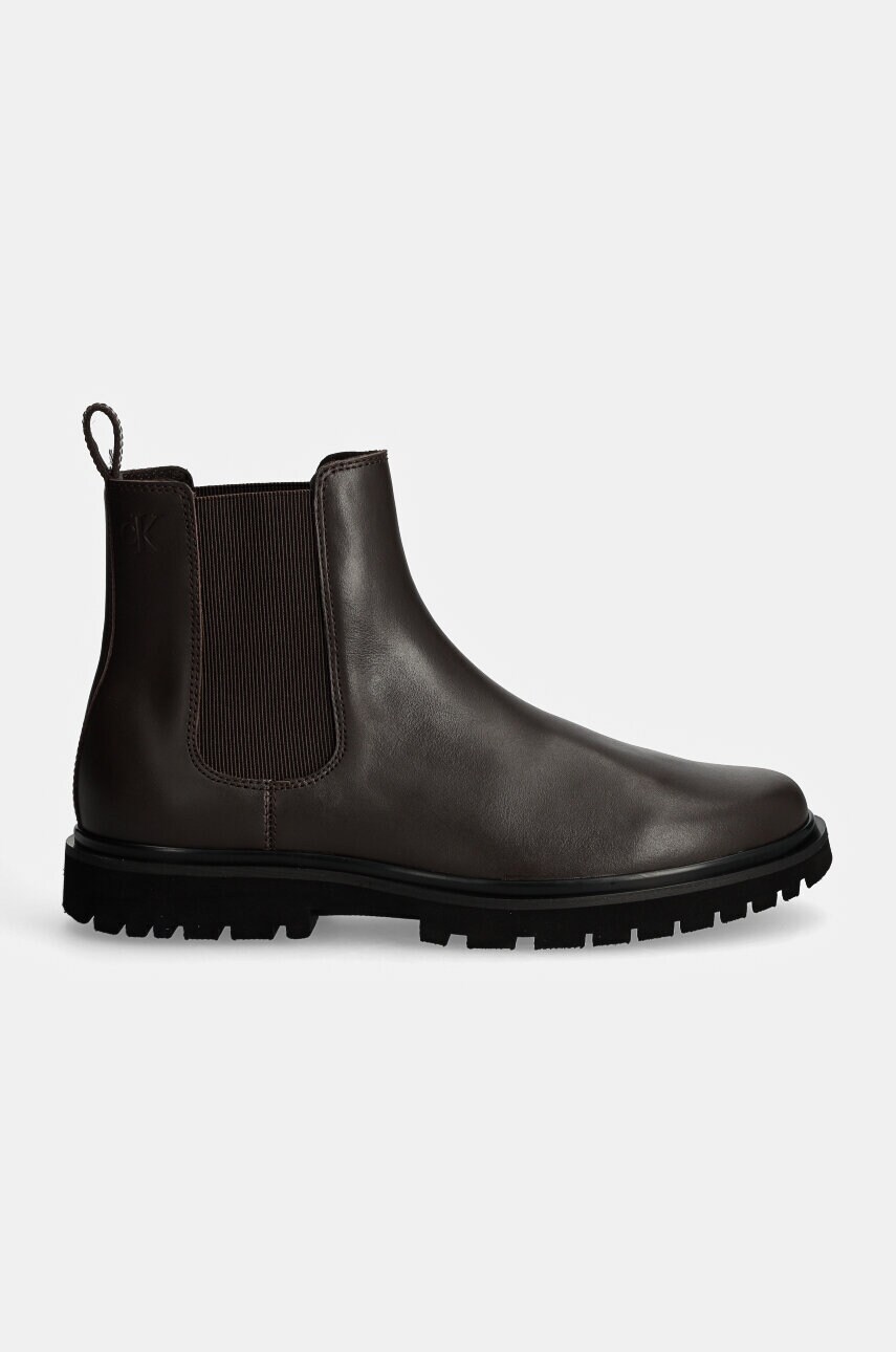 Шкіряні черевики Calvin Klein Jeans EVA BOOT MID CHELSEA UNIFORM DR чоловічі колір коричневий YM0YM01072