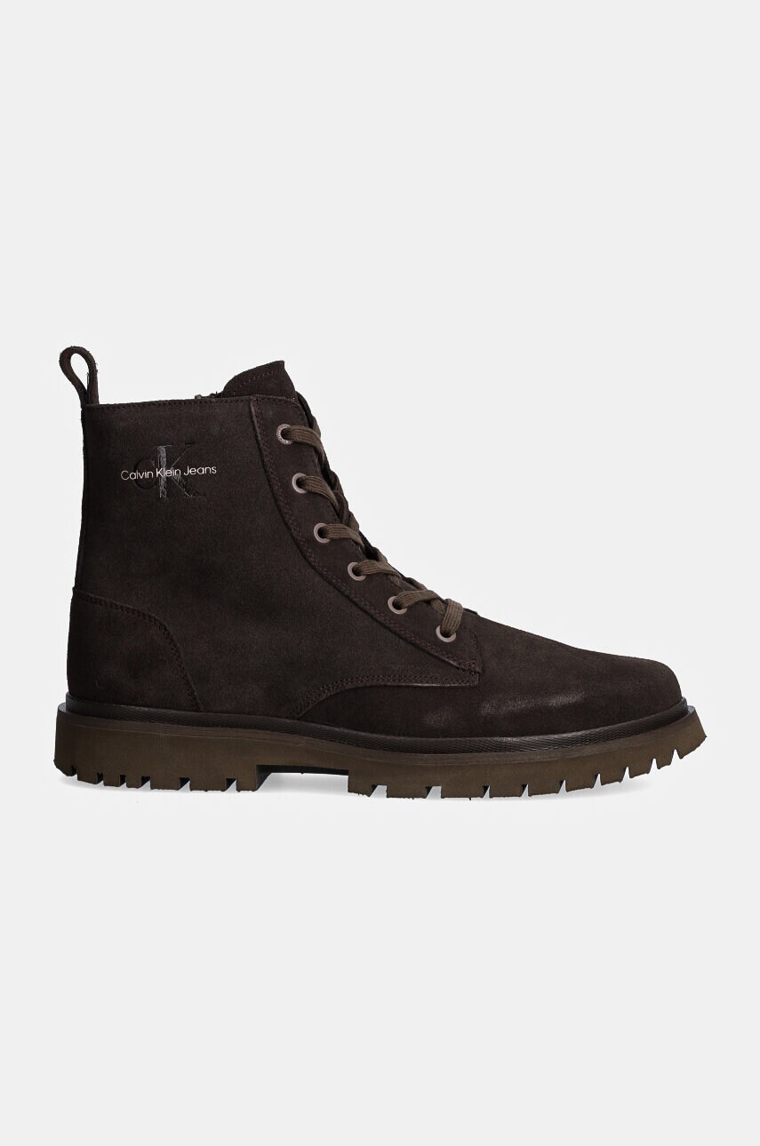 Шкіряні черевики Calvin Klein Jeans EVA BOOT MID LACEUP ICONIC DRESS чоловічі колір коричневий YM0YM01070
