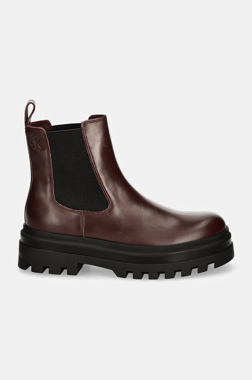 Шкіряні черевики Calvin Klein Jeans LUGGED CHELSEA BOOT LTH чоловічі колір бордовий YM0YM01069
