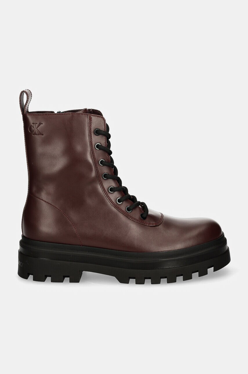 Шкіряні черевики Calvin Klein Jeans LUGGED LACE ZIP BOOT OXF LTH чоловічі колір бордовий YM0YM01066