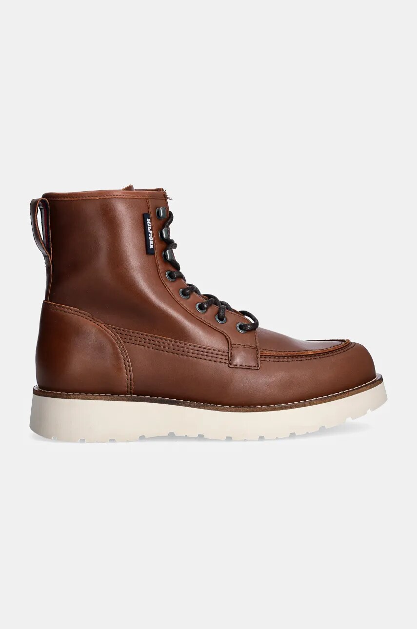 Шкіряні черевики Tommy Hilfiger TH AMERICAN PREM CHECK LTH BOOT чоловічі колір коричневий FM0FM05194