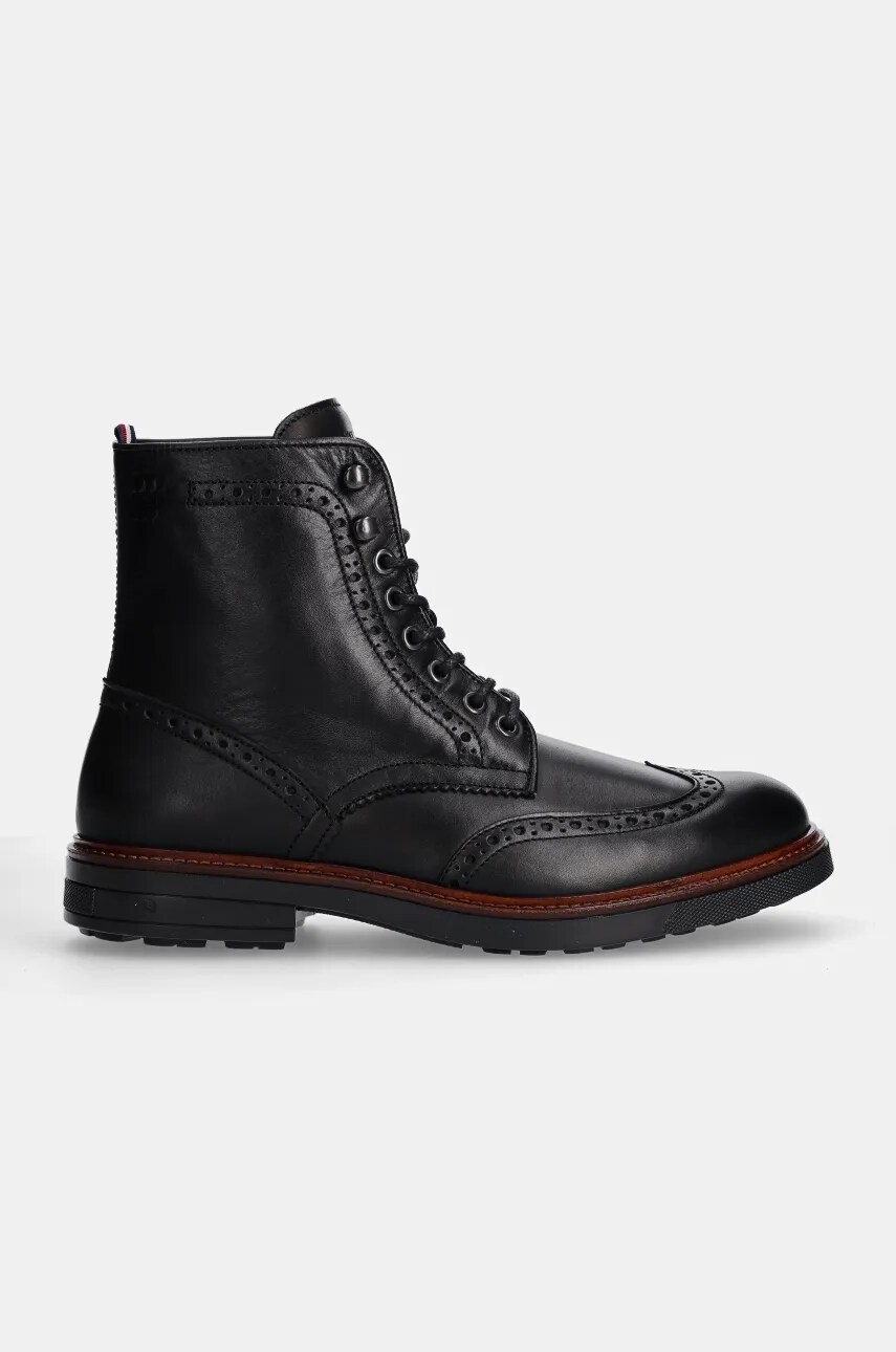 Шкіряні черевики Tommy Hilfiger HILFIGER WARM LTH BROGUE BOOT чоловічі колір чорний FM0FM05195