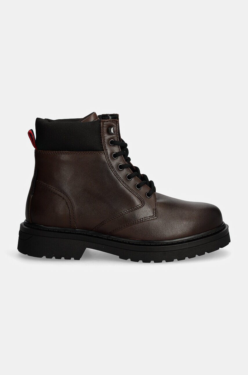 Високі черевики Tommy Jeans TJM LACE UP BOOT чоловічі колір коричневий EM0EM01446